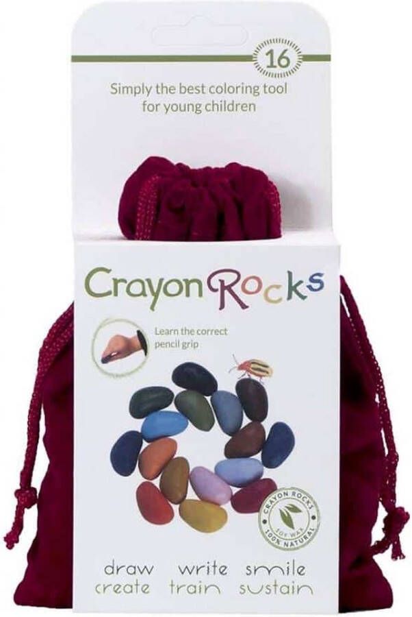 Crayon Rocks ecologische niet giftige waskrijtjes pengreep stimulerend 16 kleuren in een rood zakje