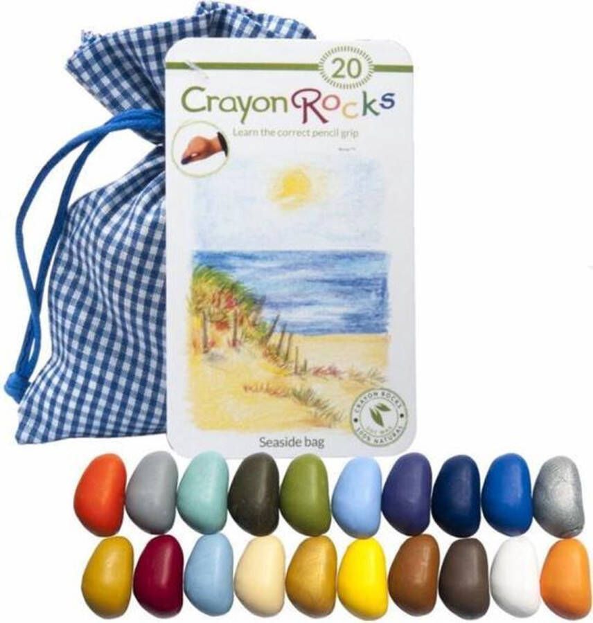 Crayon Rocks ecologische niet giftige waskrijtjes pengreep stimulerend 20 kleuren in een blauw-wit geruiten zakje [zomer editie]