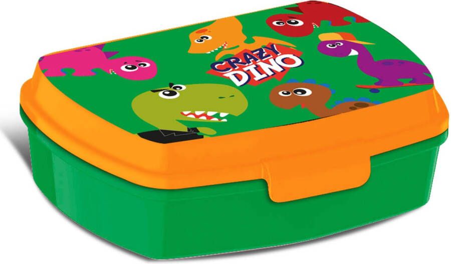 Dino World Crazy DinoA broodtrommel lunchbox voor kinderen groen kunststof 20 x 10 cm Lunchboxen