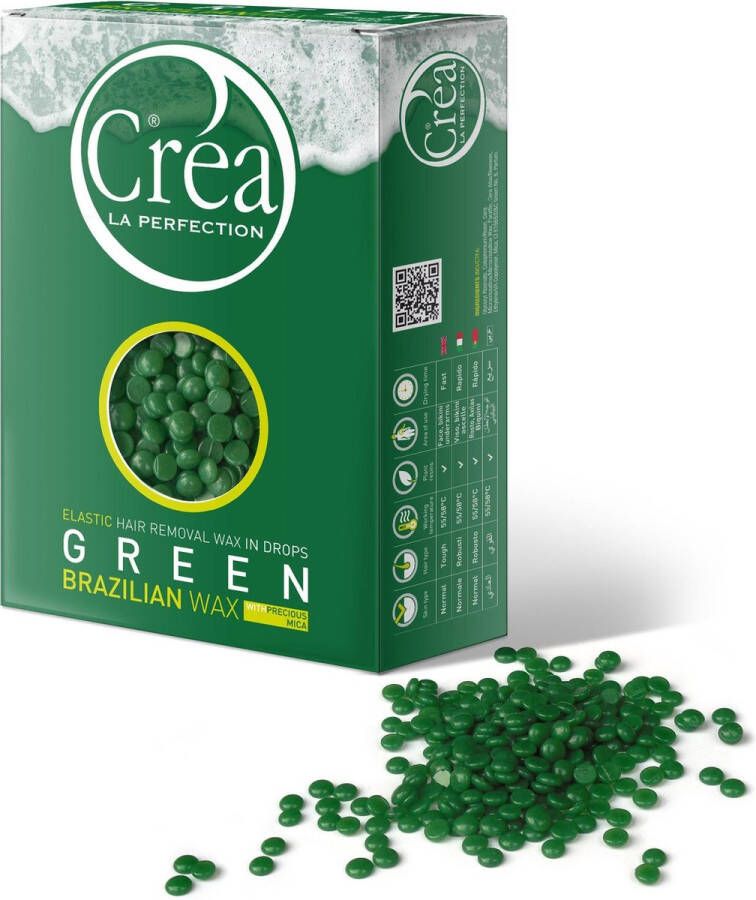 Crea Elastic Brazilian Wax Green| Wax ontharen Ontharingswax 2 x 500 gram Wax parels| 2 x 500 gr Wax beans Harskorrels Elastische hars Ontharingshars Harsen zonder strips Film wax waxen Hars parels