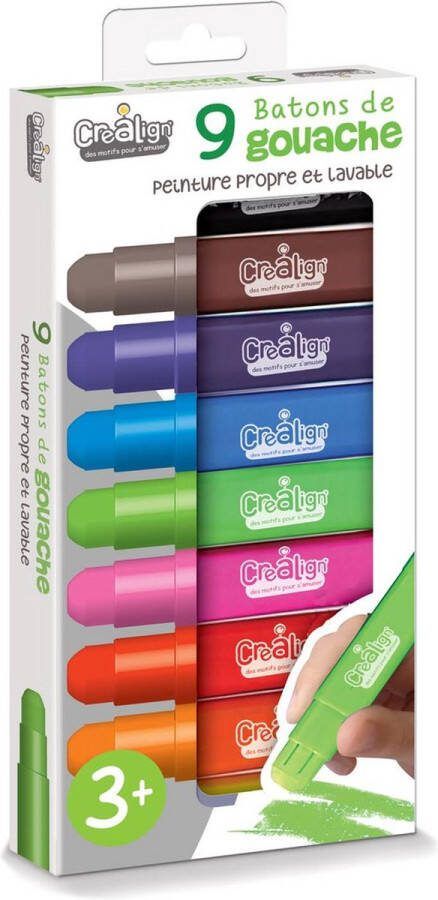 Créa Lign Gouache sticks set van 9 sticks Krijt sticks geven plakkaat verf effect voor kinderen vanaf 3 jaar oud