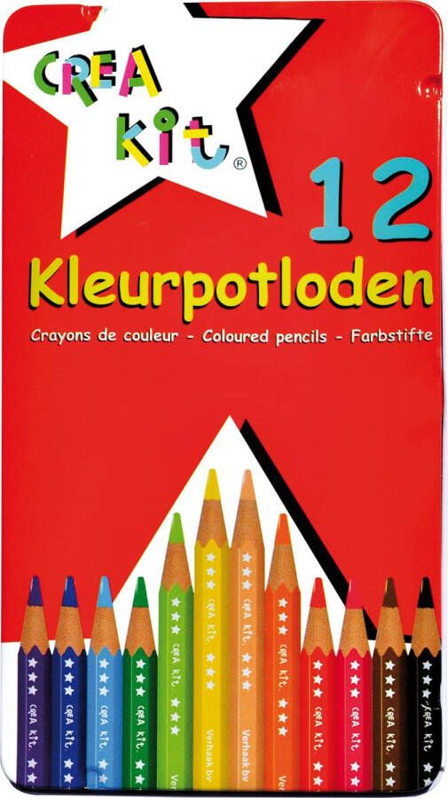 CreaKit Kleurpotloden Set Junior Tekenpotloden Met doos Hout 12 Stuks Meerkleurig