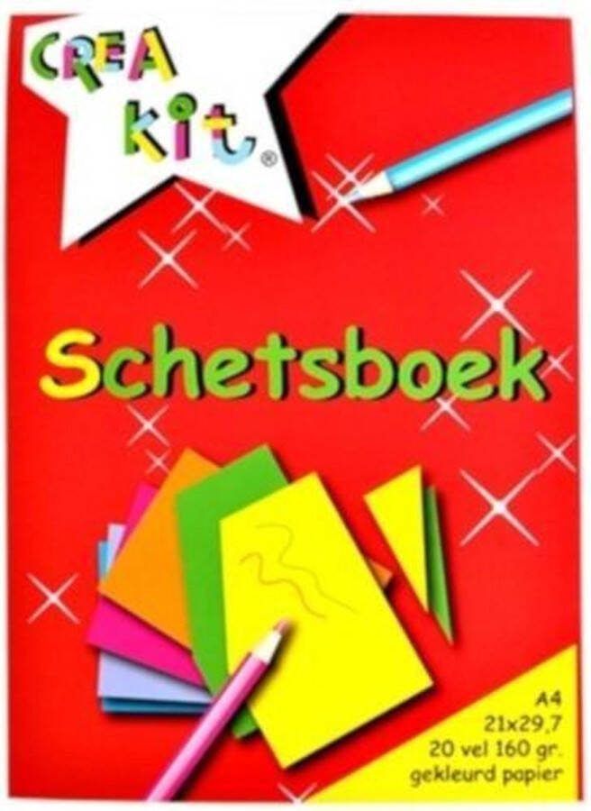 CreaKit Schetsboek – A4 Formaat – 20 Vellen 21 x 29.7 cm – Gelijmd aan bovenzijde Gekleurd papier – 200 gram