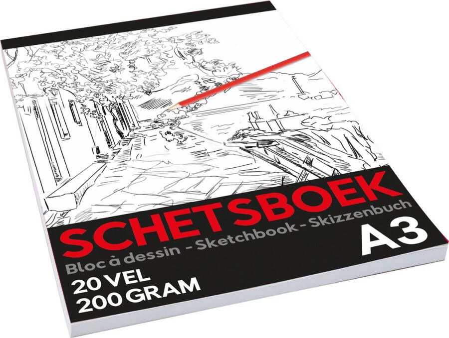 CreaKit Schetsboek Pro A3 – Tekenpapier A3 Formaat – 20 Vellen – 200 Gram – Wit papier