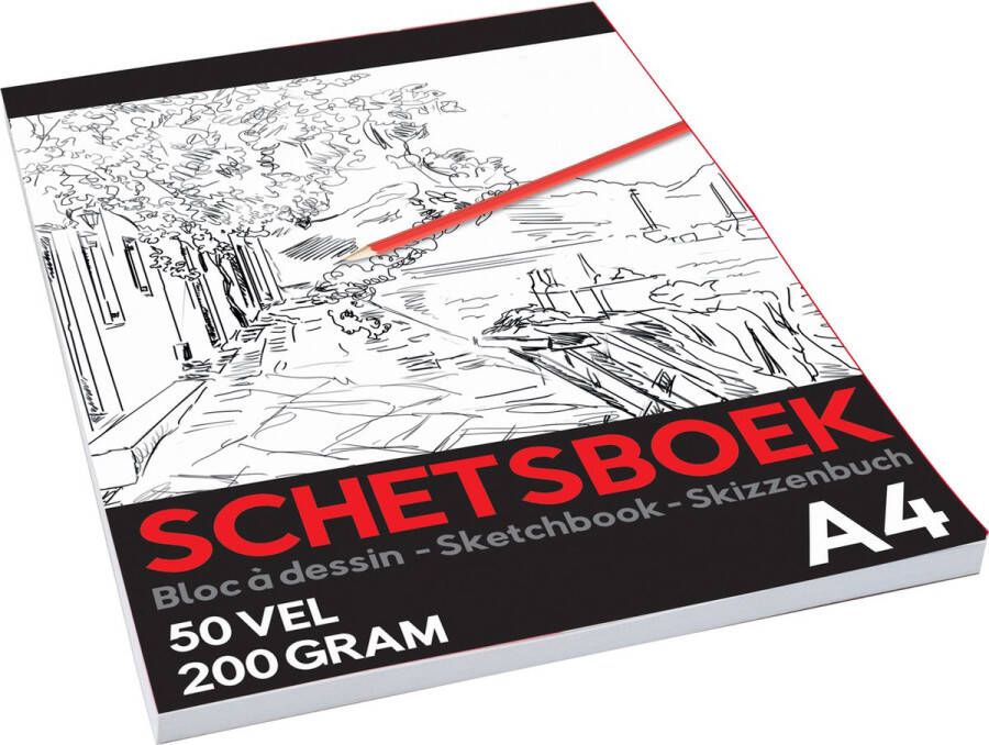CreaKit Schetsboek Pro A4 – Tekenpapier A4 Formaat – 50 Vellen – 200 Gram – Wit papier