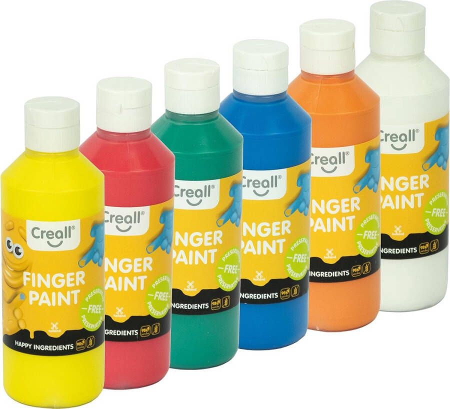 Creall vingerverf flessen Set 6 x 250 ml assorti Conserveermiddelvrij