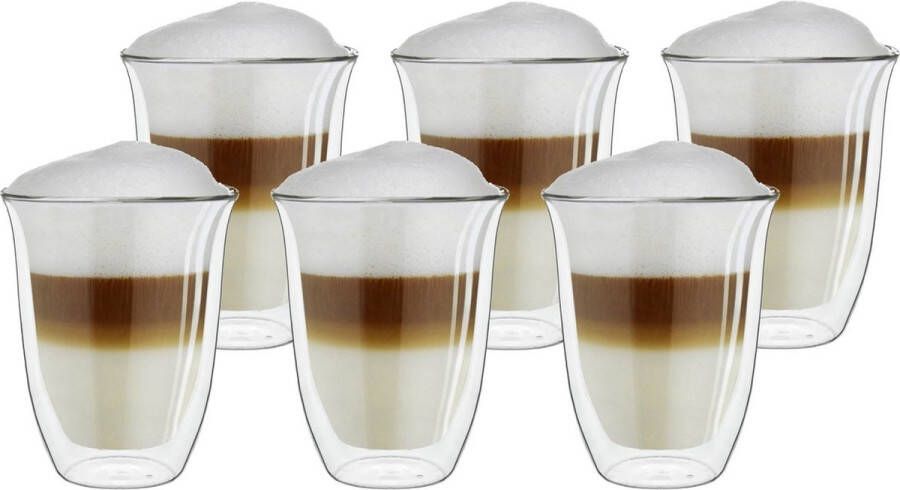 Creano Dubbelwandige koffieglazen Theeglazen Thermisch glas Handgemaakt 400 ml Set van 6 stuks
