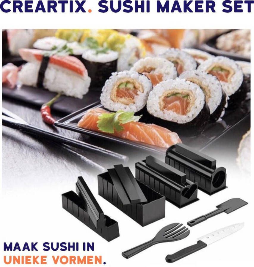 Creartix Sushi Maker Kit 11-delig Zelf Sushi Maken Sushi Roller Sushi Set Sushi Cadeauset Inclusief Gratis receptenboek Culinary Notebooks Sushi & Sashimi met 100 recepten