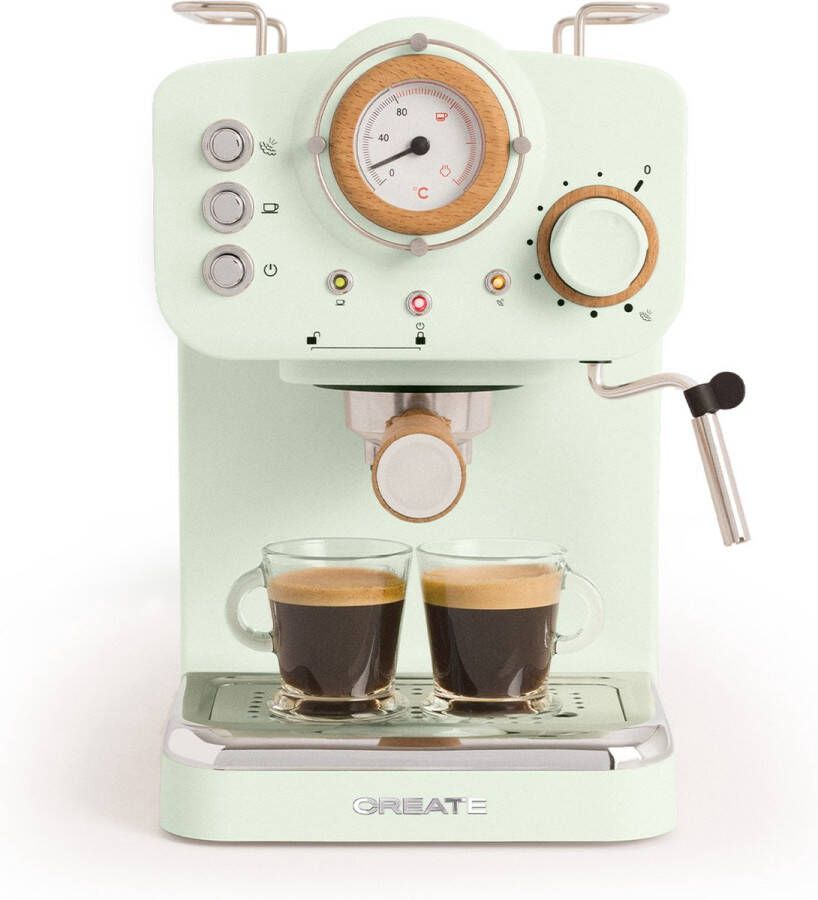 Create Koffiemachine Express Pastelgroen 1100 W Voor gemalen koffie- en ESE-pads Tankcapaciteit 1.25L. 220 ~ 240V AC THERA MATT RETRO