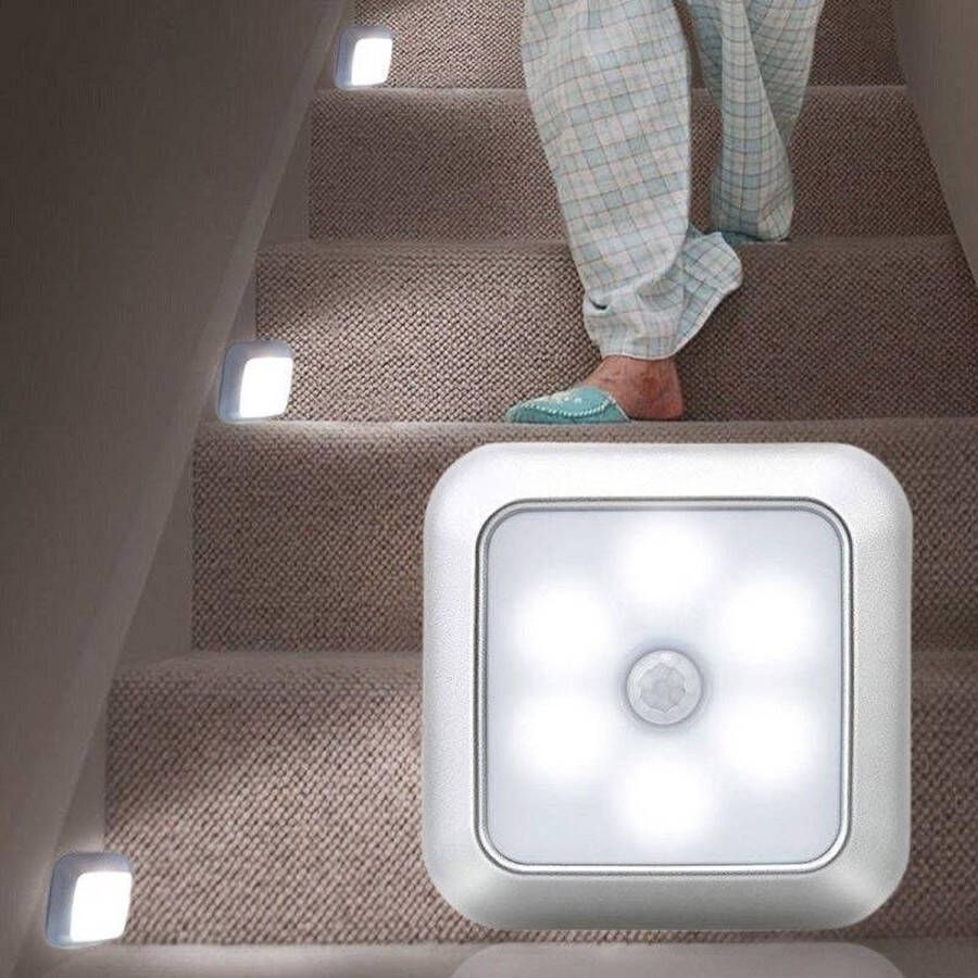 CreateBotics Slimme Nachtlamp met Bewegingssensor Binnen Lamp LED Licht Werkt op batterijen Inclusief Montagestrip Wit Licht