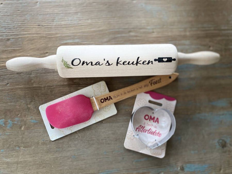 Creaties van hier Oma Bakspatel Koekvormpje Deegroller Hout