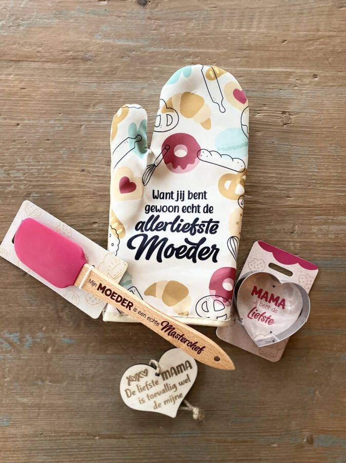Creaties van hier Ovenwant Moeder Met Houten Hartje Spatel moeder Koekvorm mama moederdag cadeautje