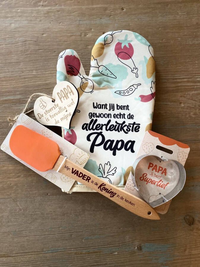 Creaties van hier School Ovenwant Papa Met Houten Hartje Spatel Vader Koekvorm papa