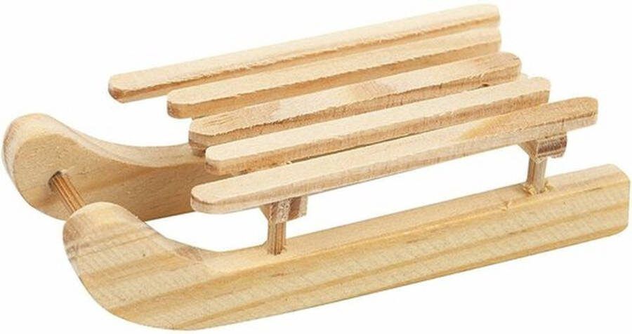 Creatieve Materialen Kleine Slee Sleetje Hout Decoratie Kerst Winter Poppenhuis Accessoire Hout Naturel Afm. 6 5x2 5 cm 2 Stuks