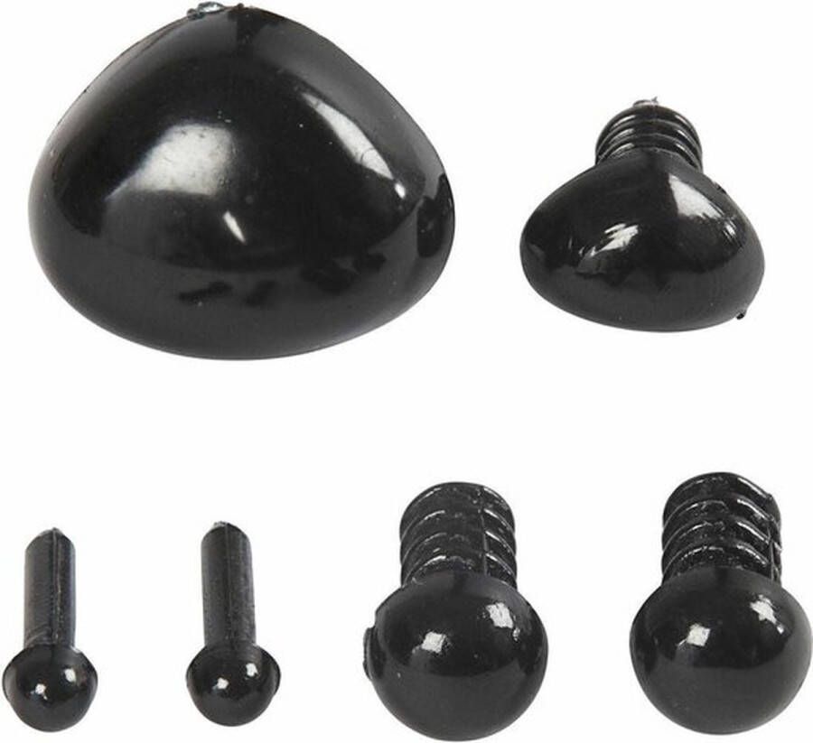 Creatieve Materialen Veiligheidsogen Veiligheidsneuzen Ogen (Dia: 3+6 mm) En Neuzen (Afm 8x6+14x11 mm) Poppen En Knuffels Maken Zwart 20 Stuks