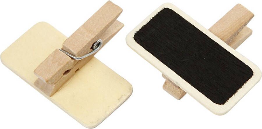 Creativ company Creotime Krijtbordjes Met Wasknijpers 4 X 2 Cm Blank Hout 12 Stuks