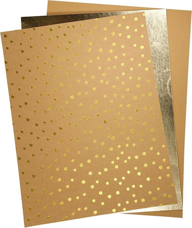 Creativ company Faux Leather Papier vel 21x27 5+21x28 5+21x29 5 cm dikte 0 55 mm 3 vellen naturel goud