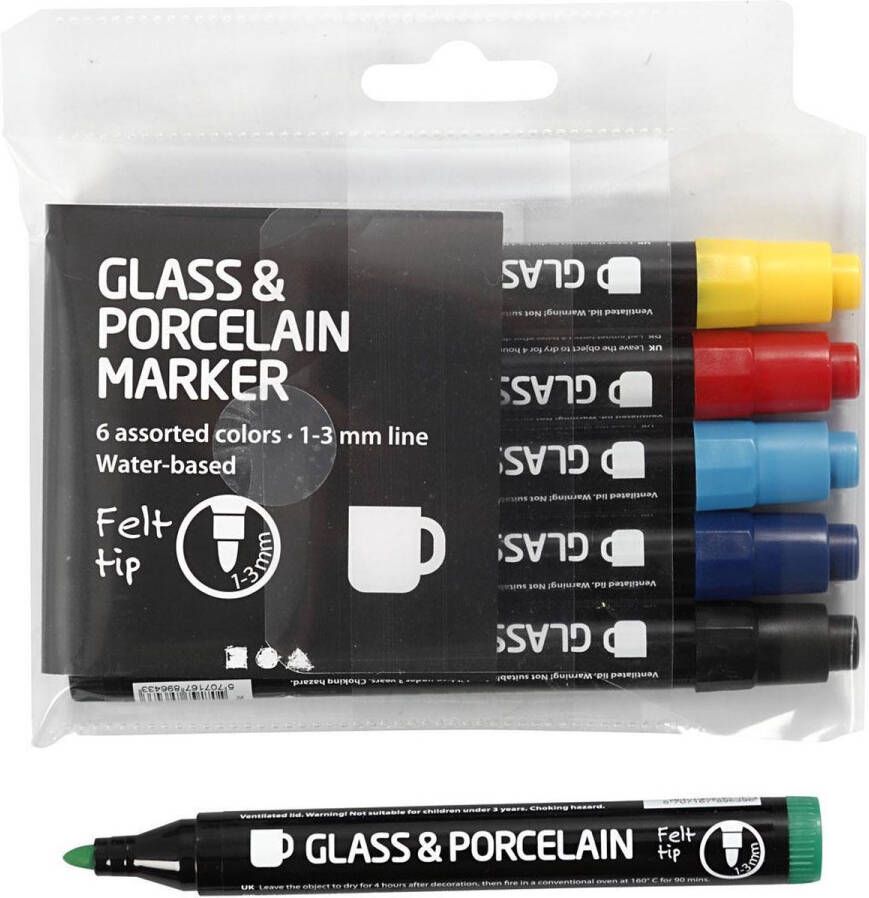 Creativ company Glas- & Porseleinstiften Lijndikte 1-3 mm Semi-dekkend Standaardkleuren 6 Stuk