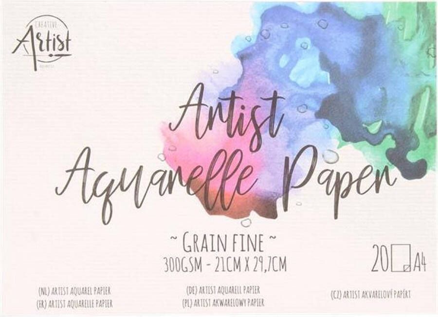 Creative Artist | Aquarelpapier | Aquarelblok | Wit papier | 20 vellen | Met fijne korrel | Aquarelverf | Verven | Tekenen
