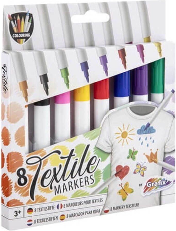 Creative Craft Group Textielstiften 8 kleuren voor volwassenen en kinderen Textielmarkers
