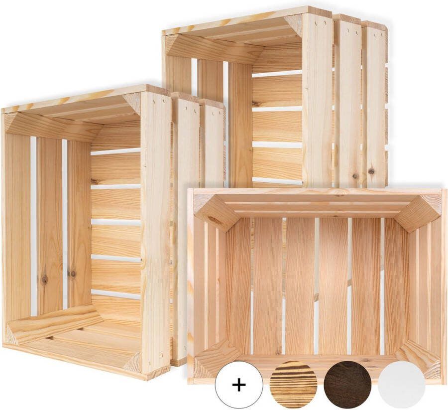 Creative Deco 3 x Natuurlijke Houten Kist Krat Hout Geschuurd 40 x 30 x 23 cm Fruitkist Deco Wijnkisten Appelkistt Perfect als Cadeaudoos Speelgoedkrat Opbergdoos Paasdecoratie