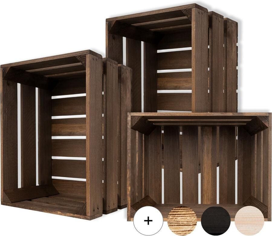 Creative Deco 3 x Houten Kist Bruin Kist Hout 40 x 30 x 23 cm Geschuurd Fruitkist Decoratie Wijnkisten Appelkist Perfect als Cadeaukist Speelgoedkist Opbergdoos Paasdecoratie