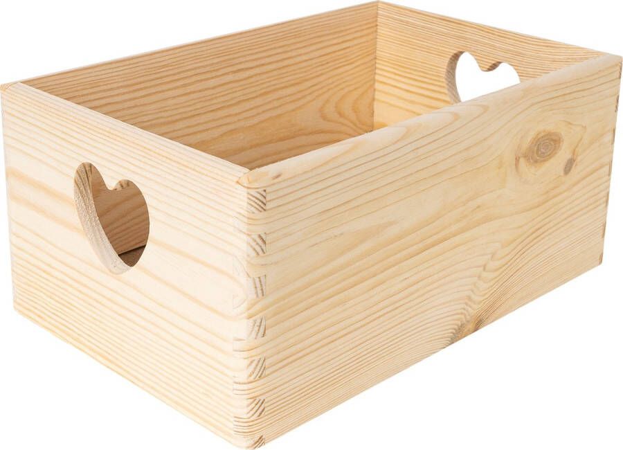 Creative Deco Grote Effen Houten Opbergkist Doos Opberger Hart 30 x 20 x 14 cm met Handgrepen| Perfect voor Documenten Kostbaarheden Speelgoed en Gereedschap