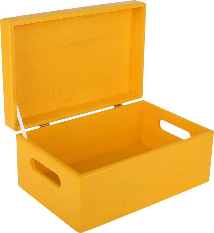 Creative Deco Grote Houten Opbergkist Geel – 30x20x14cm – Met Deksel Handvat