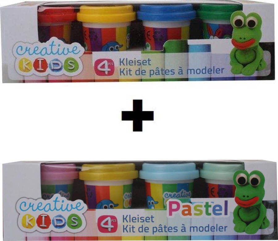 Creative Kids Klei Set van Basis kleuren Klei 4 x 55 Gram + Set Pastel Klei 4 x 55 Gram