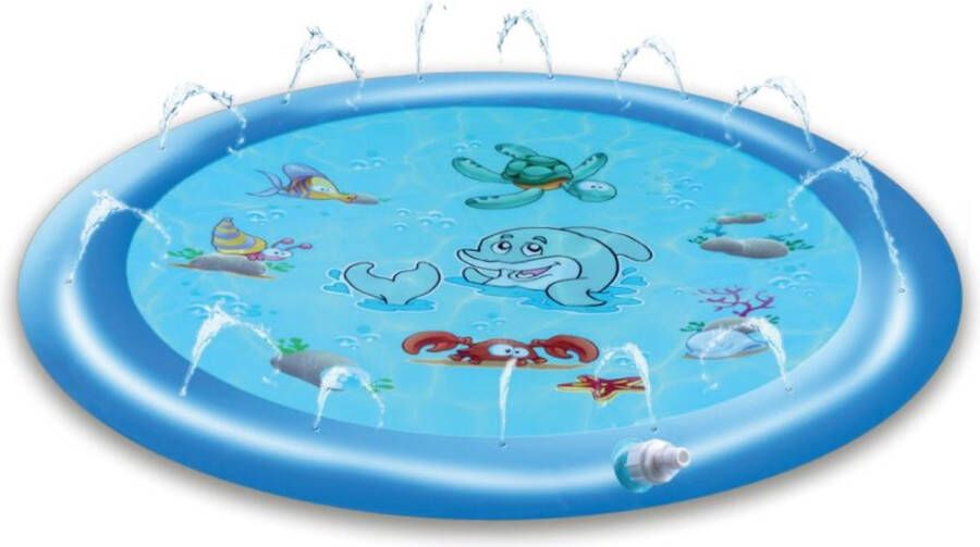 Creative Kids Waterspeelmat Ø170CM Watermat met Sproeisysteem Onderwaterprint Vanaf 3 Jaar Kunststof Blauw