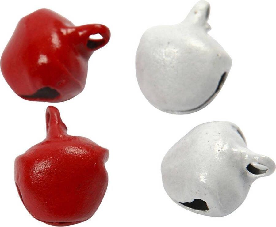 Creotime Belletjes Met Ophangoog Kerstbelletjes Metaal Rood Wit Dia: 8mm 2x25 stuks