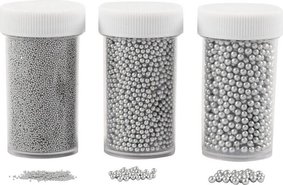 Creativ company Creotime Deco mini ronde stenen van glas Zilver 3 Stuks A 45 Gram