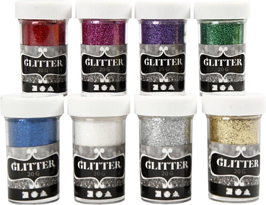 Creotime Glitter Assortiment standaardkleuren 8x20 gr