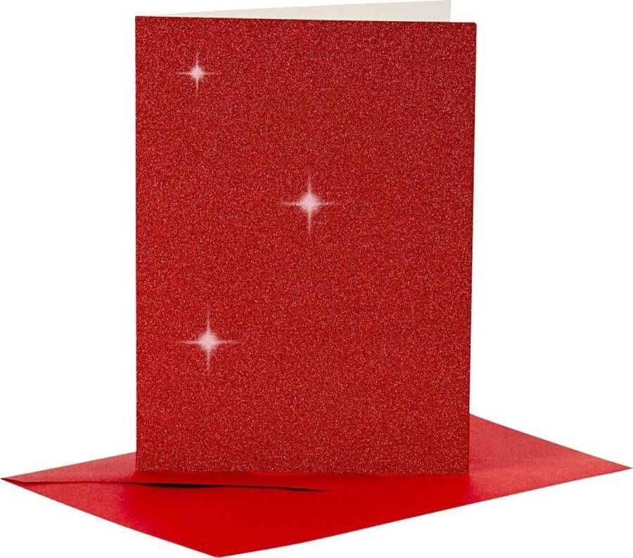 Creotime Glitterkaarten Met Enveloppen 10 5 X 15 Cm 4 Stuks Rood