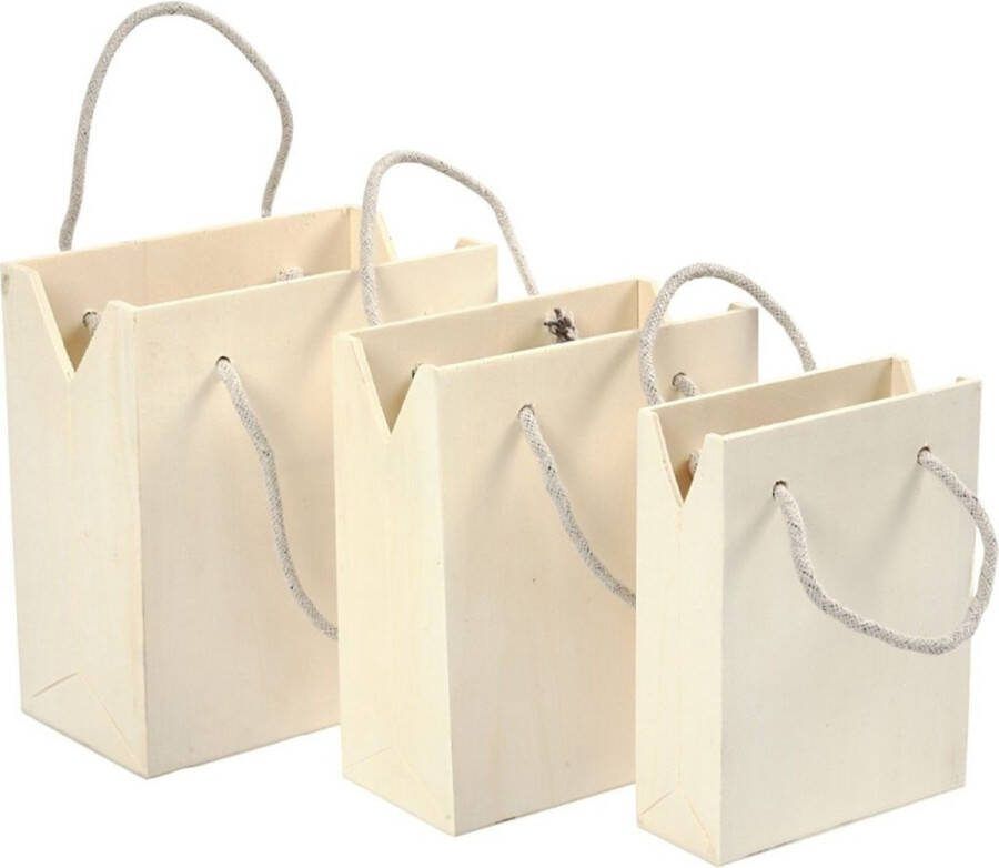 Creotime Houten Tas met Hengsel 3 stuks