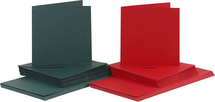 Creotime Kaarten en enveloppen afmeting kaart 15x15 cm afmeting envelop 16x16 cm 50 sets groen rood