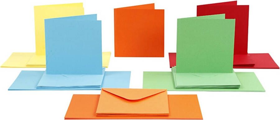 Creotime Kaarten & Enveloppen afmeting kaart 15x15 cm afmeting envelop 16x16 cm 50 sets kleuren assorti