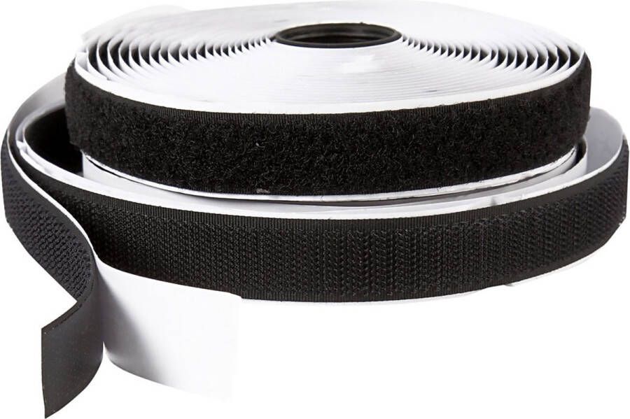 Creotime Klitteband haak en lussluiting b: 20 mm zwart Zelfklevend 5 m