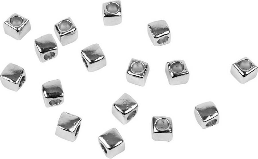 Creotime Metalen kralen kubus d: 5 mm verzilverd SP 200 stuks