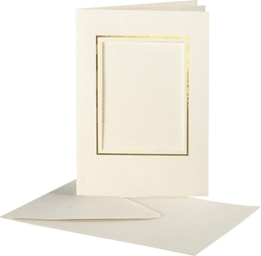 Creotime Passepartout Kaarten Met Envelop 15 Cm Wit goud