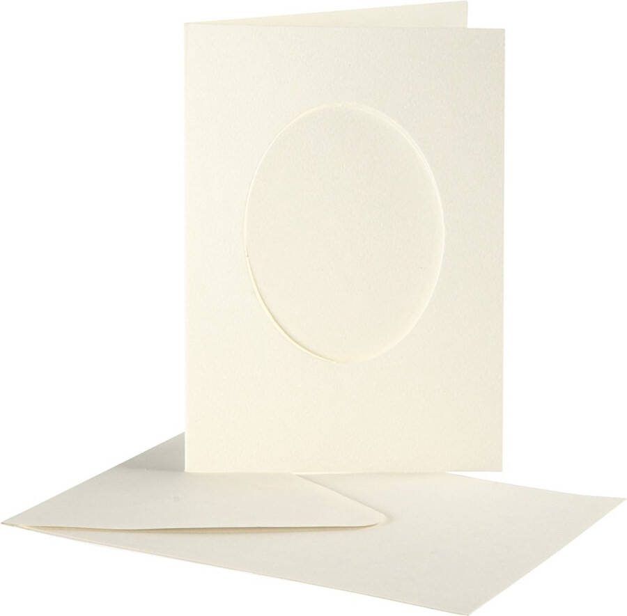 Creotime Passepartout Kaarten afmeting kaart 10 5x15 cm gatgrootte 6 5x8 8 cm off-white ovaal 10sets afmeting envelop 11 5x16 5 cm