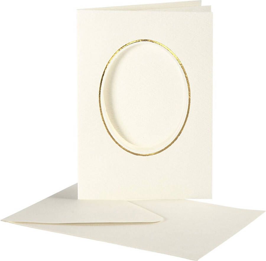 Creotime Passepartout Kaarten Ovaal Met Envelop 15 Cm Wit goud