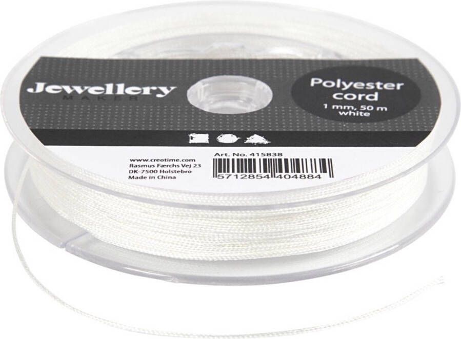 Creotime Polyester koord Hobbykoord Sieraden Maken Wit Dikte 1mm 50 mtr 1 rol
