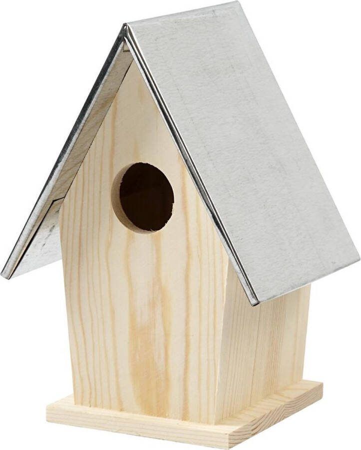 Creotime Vogelhuis met zinken dak afm 13 5x11x19 cm gatgrootte 32 mm 1 stuk grenen