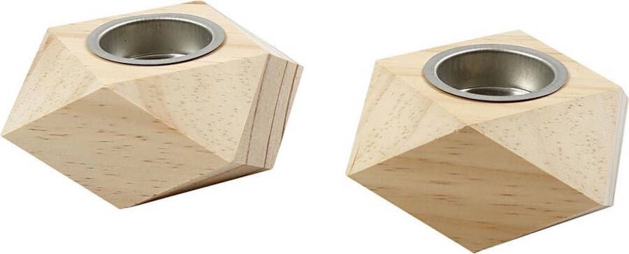 Creotime Waxinelicht lxbxh 9x9x5 cm grenen 2 stuks