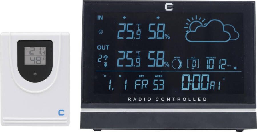 Cresta Care 370316390 Digitaal zendergestuurd weerstation Voor binnen en buiten Elektronische barometer Draadloze sensor voor buitentemperatuur en luchtvochtigheid Maanstand Weersvoorspelling