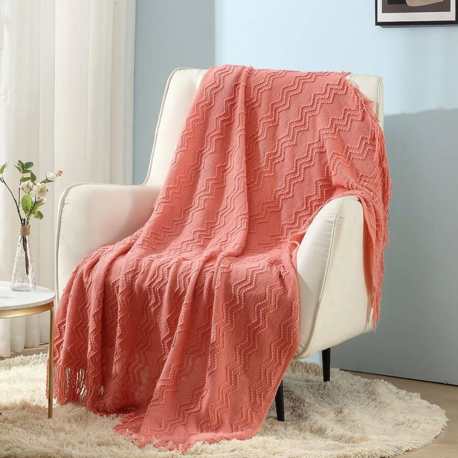 CREVENT SHOP YOLO Plaids & Grand foulards deken-cosy sofa stoel bed 127 x 152 cm lichtroze