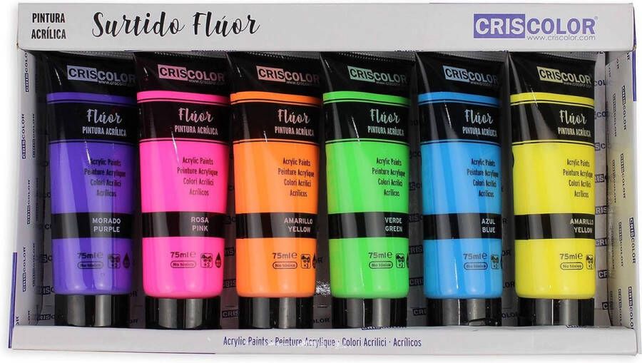 CRIScolor Acryl verfset neon 6 tubes van 75ml acrylverf