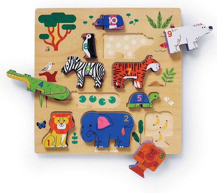 Crocodile Creek houten vormenpuzzel 123 dierentuin 10-delig