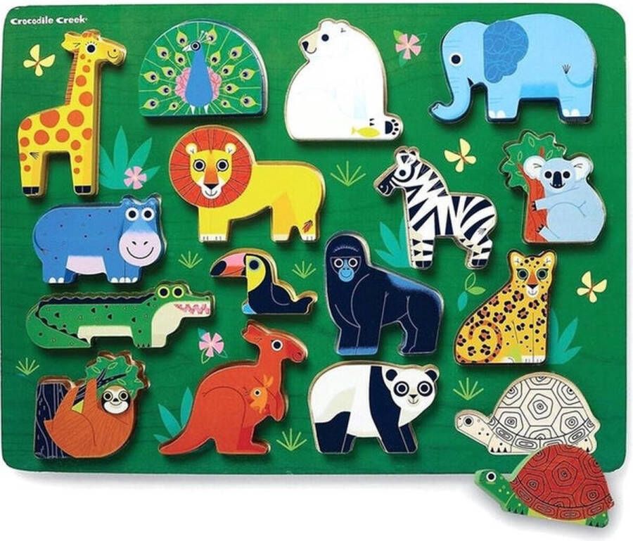 Crocodile Creek houten vormenpuzzel dierentuin 16-delig